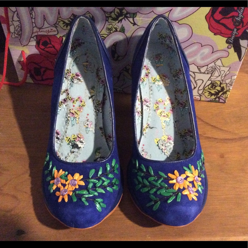 Irregular Choice blue suede heels size 6
